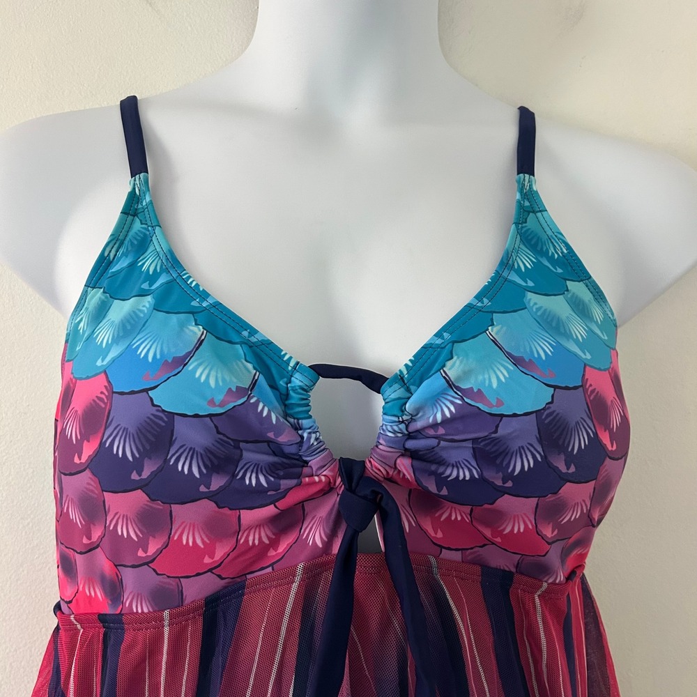 Women's Colorful Mesh Flowy Padded Adjustable Straps Swimsuit Dress 3XL NWOT - Picture 2 of 10